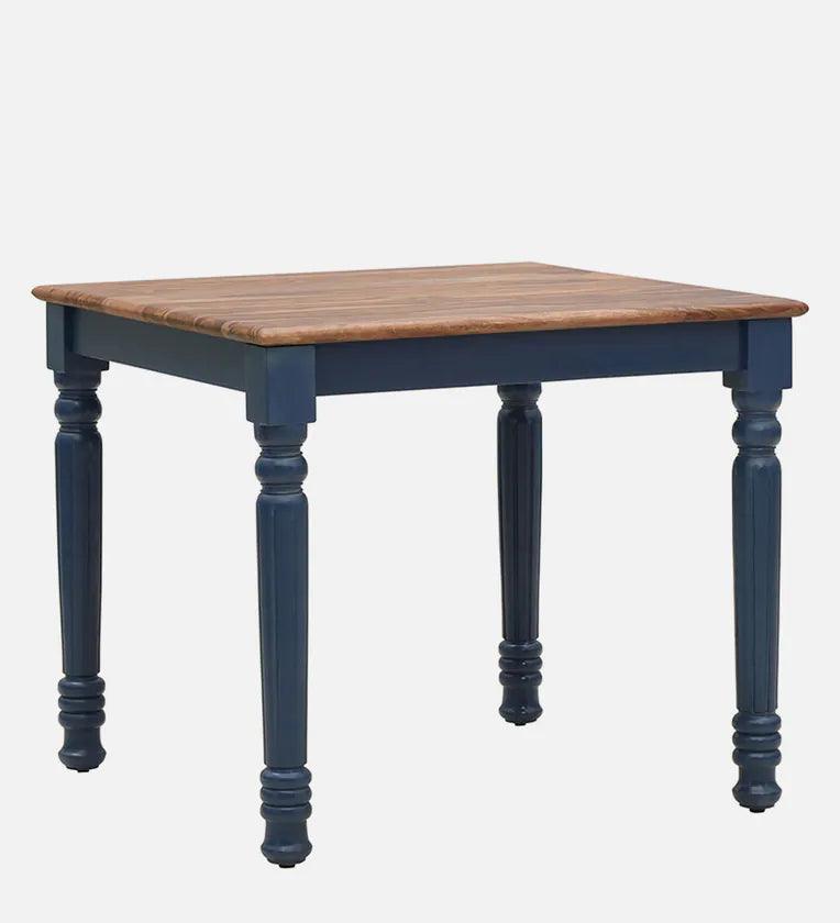 Sheesham Wood 4 Seater Square Dining Set In Blue & Natural Finish - Ouch Cart