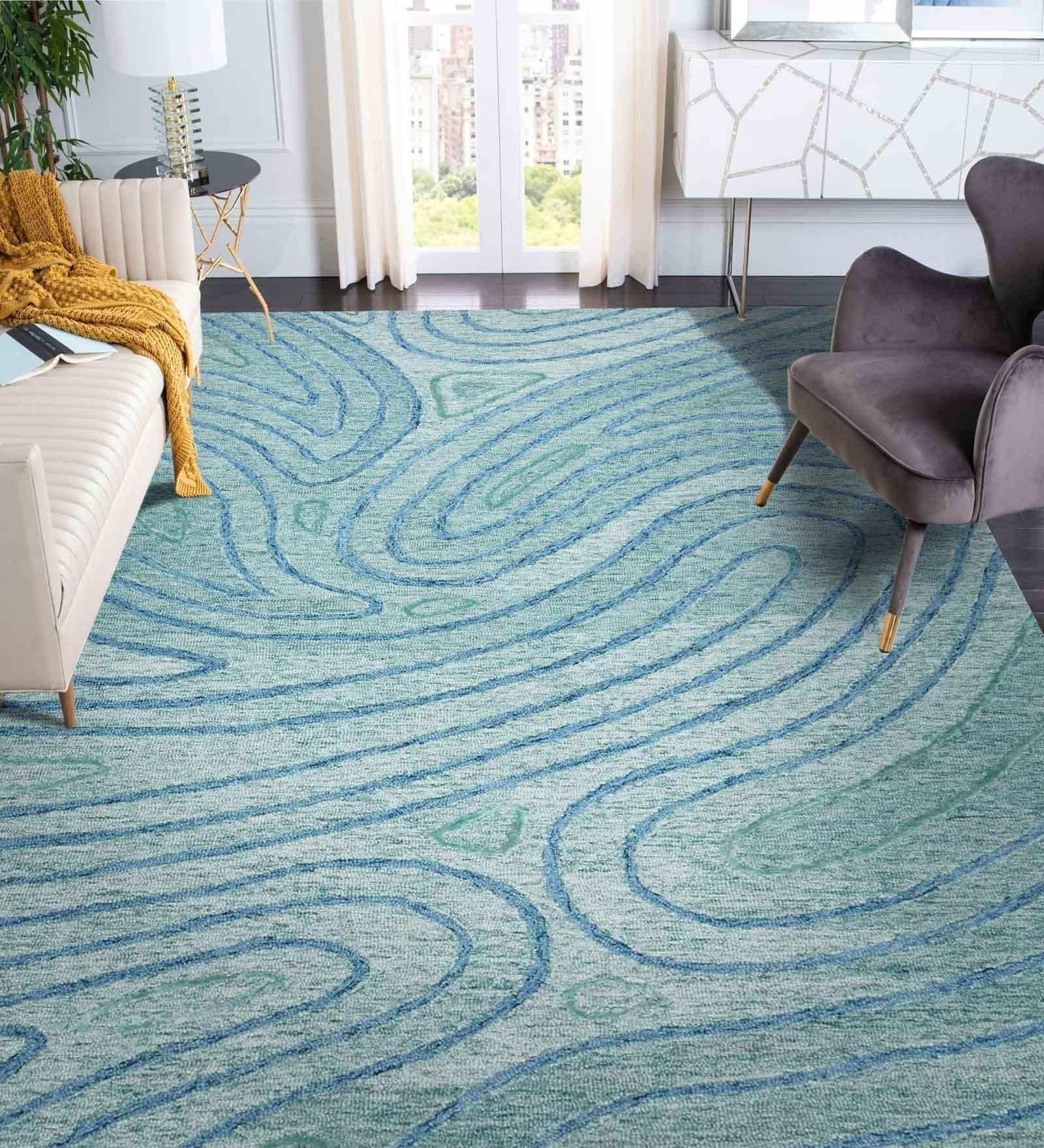 AQUA Wool & Viscose Canyan 8x10 Feet Hand-Tufted Carpet - Rug - Ouch Cart