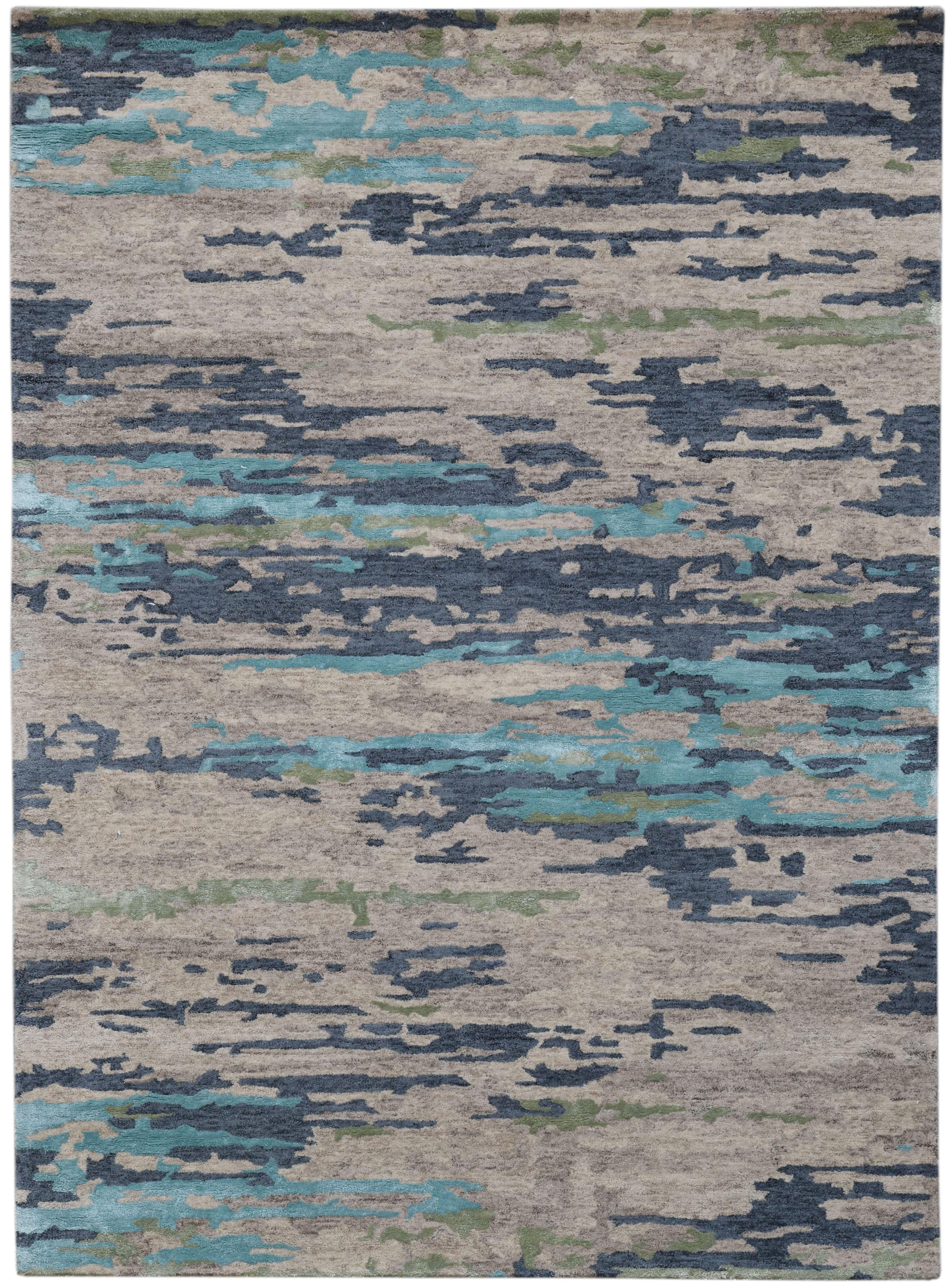 Sand Wool & Viscose Abstract 8X10 Feet Hand-Tufted Carpet Abstract Rug - Ouch Cart