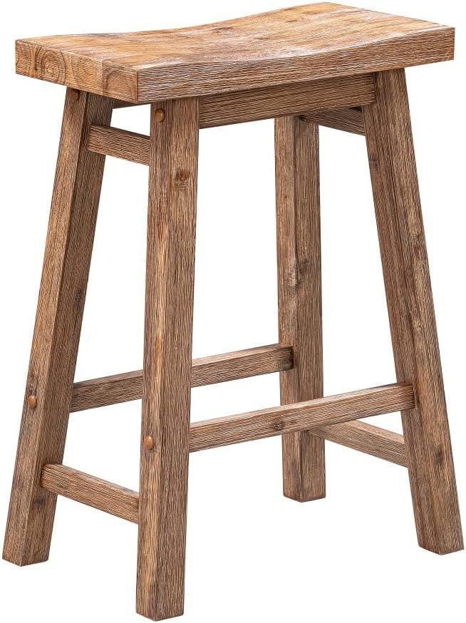 Barnwood Wire-Brush, 24-Inch wooden stool - Ouch Cart
