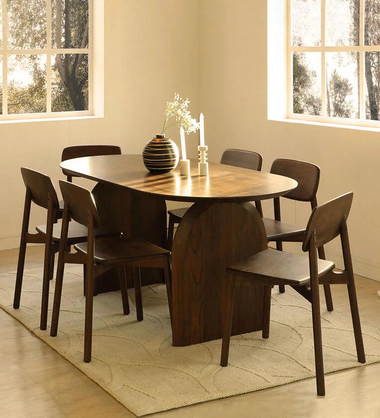 Solid Wood 6 Seater Dining Set In Walnut Finish - Ouch Cart