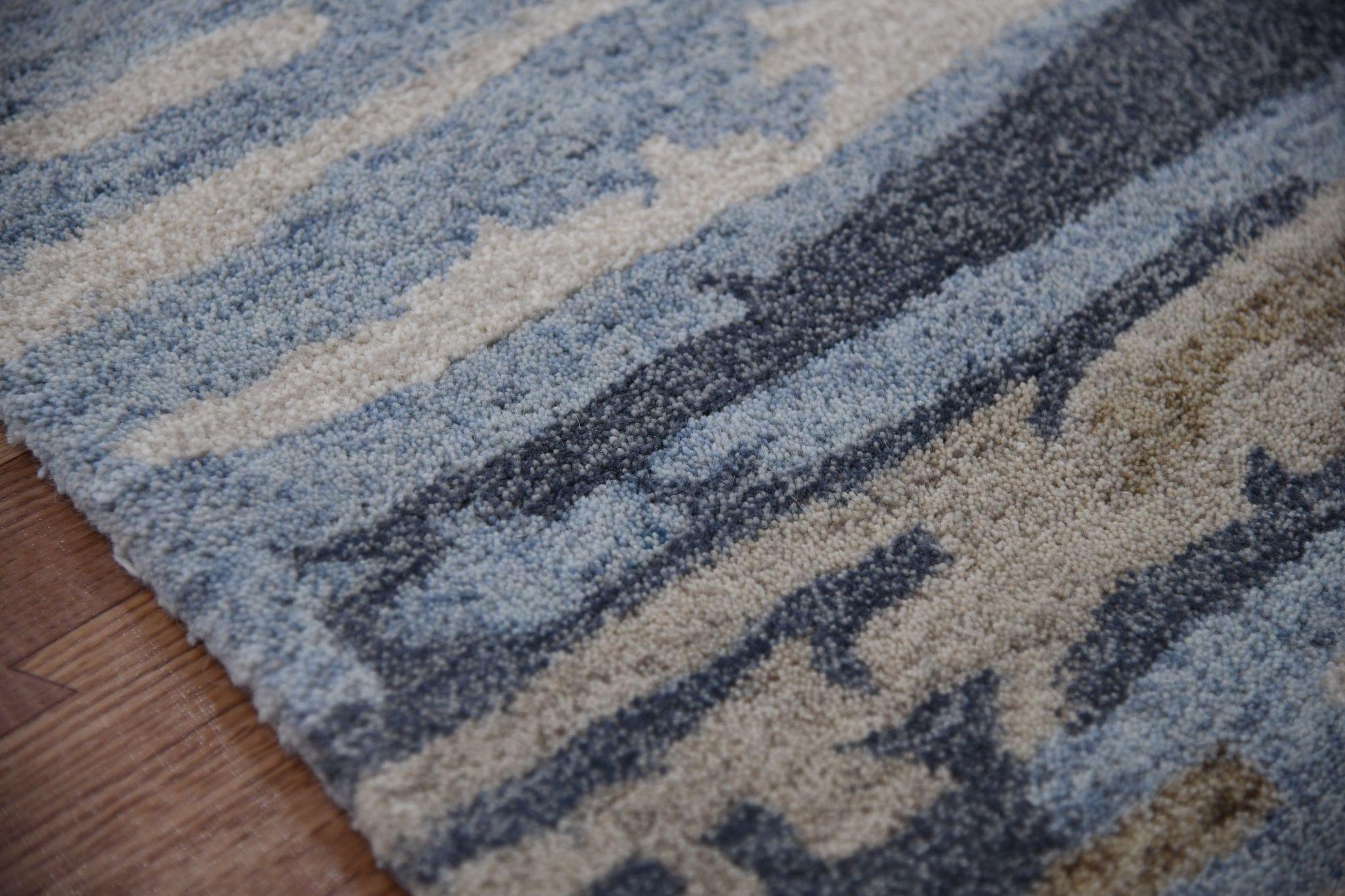 Water Blue Wool & Viscose Abstract 8X10 Feet Hand-Tufted Carpet Abstract Rug - Ouch Cart