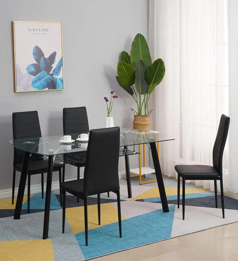 Glass 4 Seater Dining Set in Black Colour - Ouch Cart