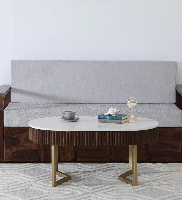 Metal Coffee Table In Gold Colour With Porcelain Top - Ouch Cart