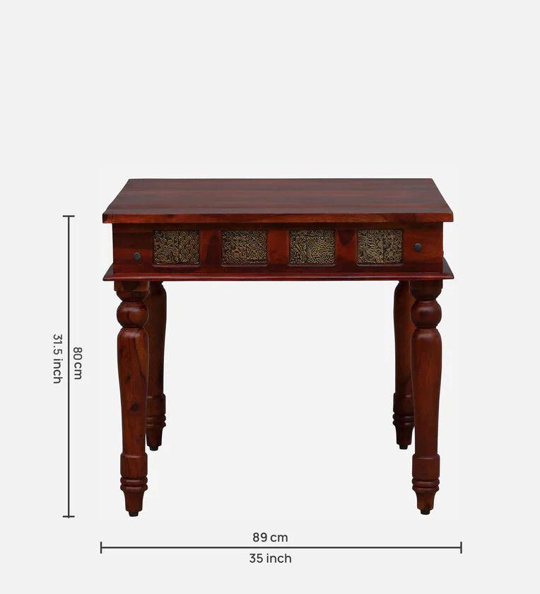 Sheesham Wood 4 Seater Dining Set In Scratch Resistant Honey Oak Finish With Brass Cladding - Ouch Cart