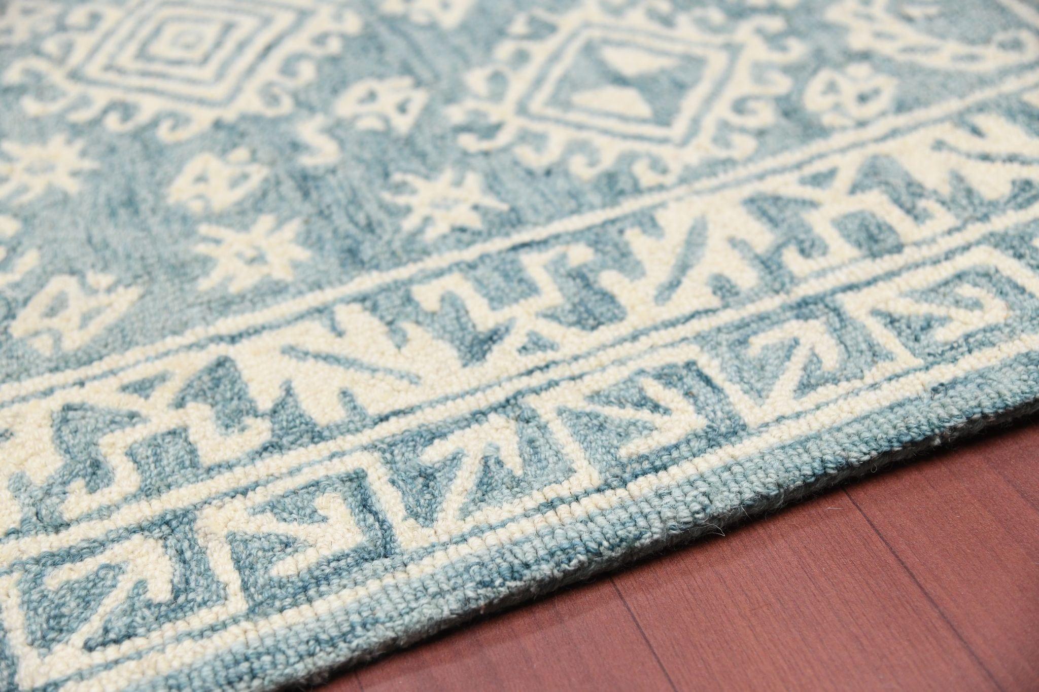 Teal Blaze Wool Boston 4x6 Feet Hand-Tufted Carpet - Rug - Ouch Cart