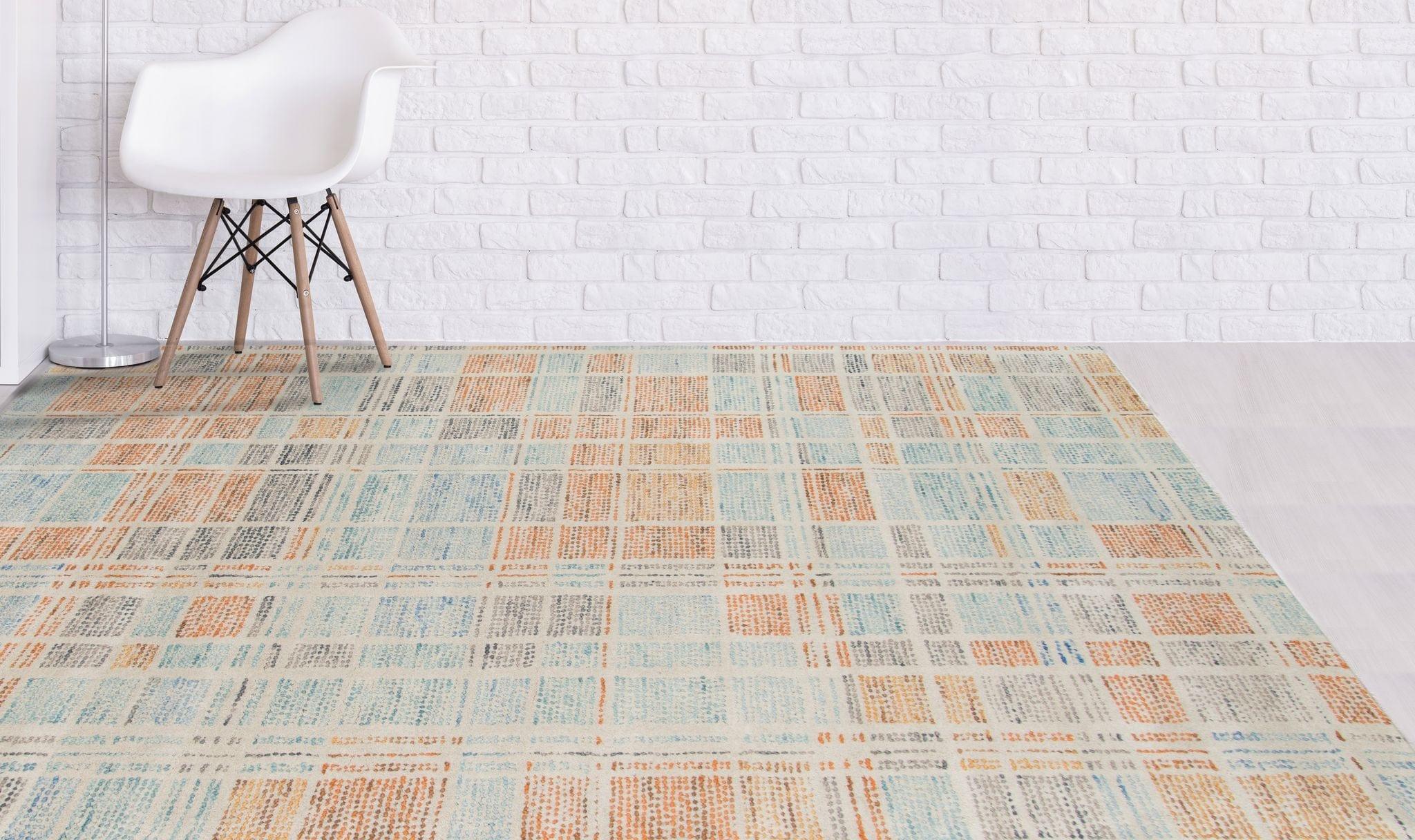 Aqua Blue Wool Vector 5x8 Feet Hand-Tufted Carpet - Rug - Ouch Cart