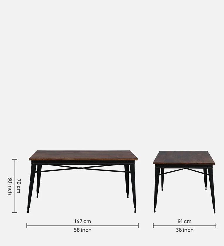 Metal 6 Seater Dining Set In Scratch Resistant Black Colour With Bench - Ouch Cart