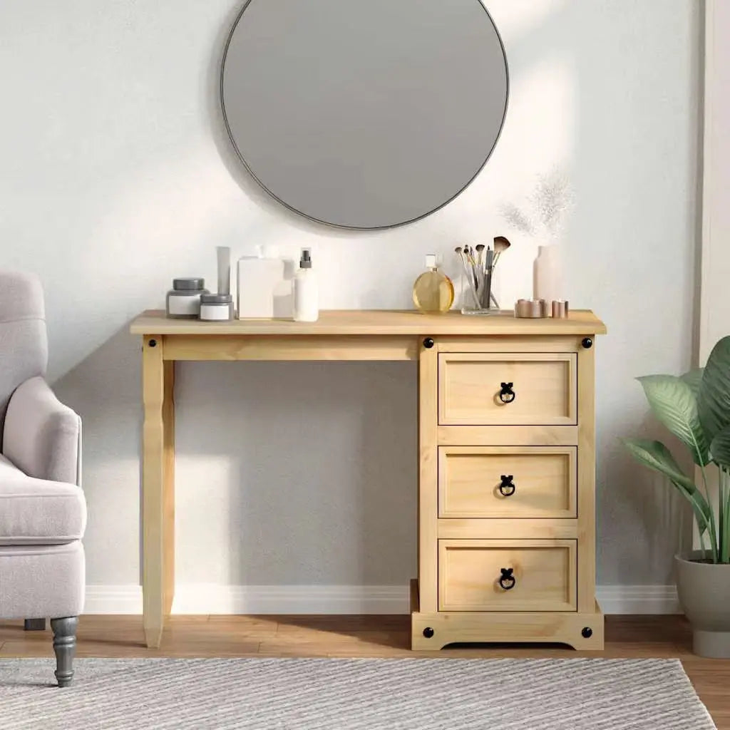 vidaXL Solid Pine Makeup Vanity โ Honey Finish Dressing Table with Storage-OUCH CART |Dressing table