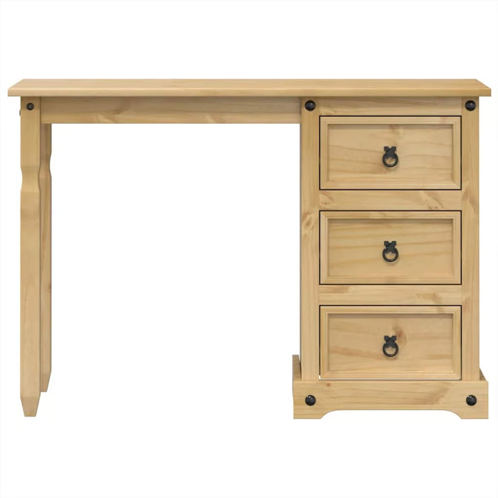 vidaXL Solid Pine Makeup Vanity – Honey Finish Dressing Table with Storage