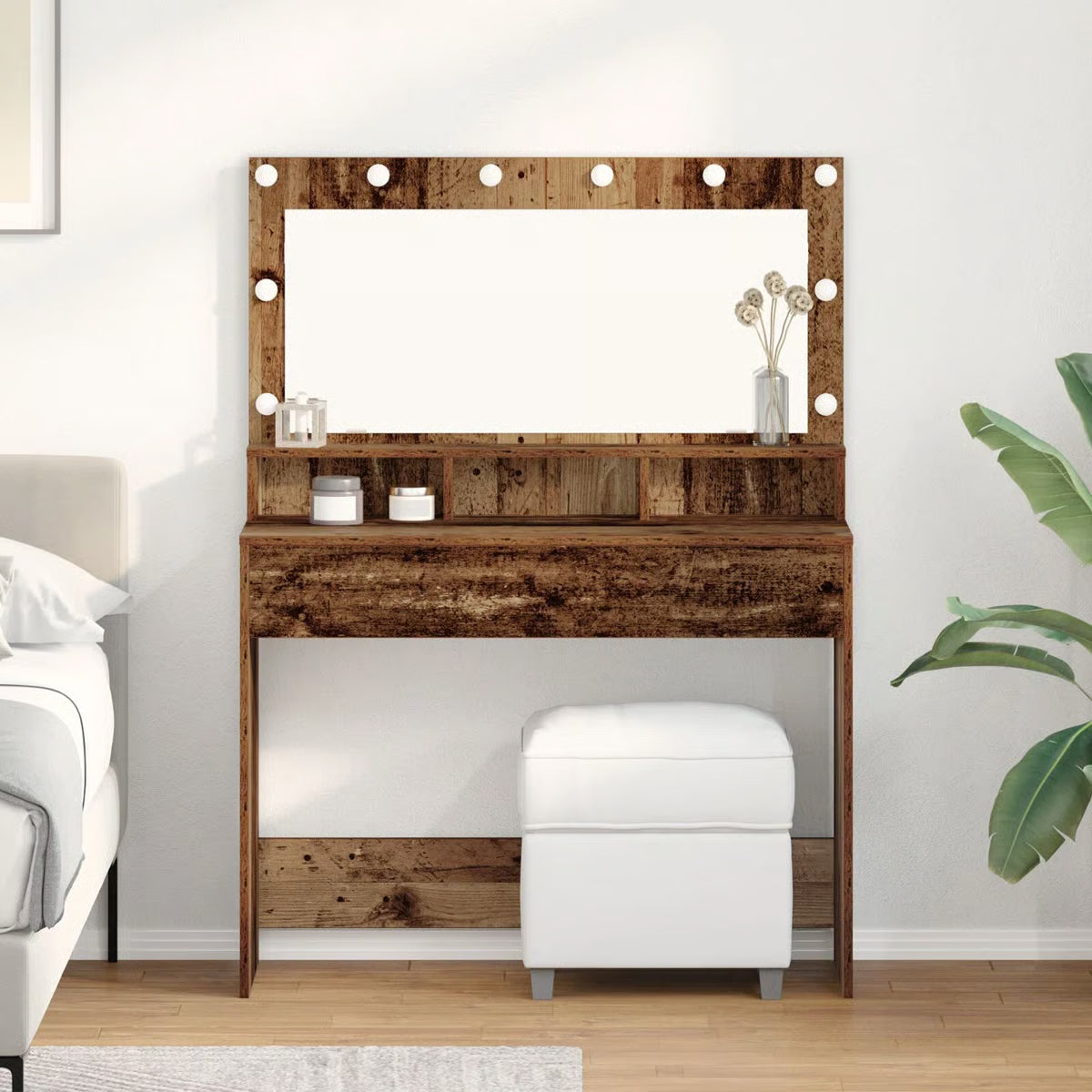 LED Lighted Dressing Table by vidaXL – Vintage Wood Makeup Vanity 39.4"x16.1"x53.1-OUCH CART |Dressing table