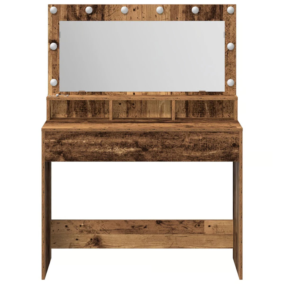 LED Lighted Dressing Table by vidaXL – Vintage Wood Makeup Vanity 39.4"x16.1"x53.1"