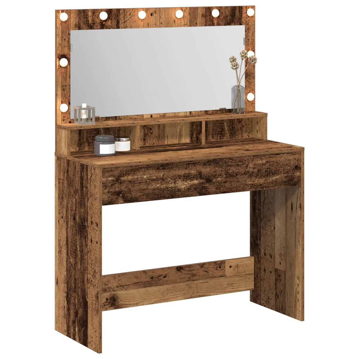 LED Lighted Dressing Table by vidaXL – Vintage Wood Makeup Vanity 39.4"x16.1"x53.1"