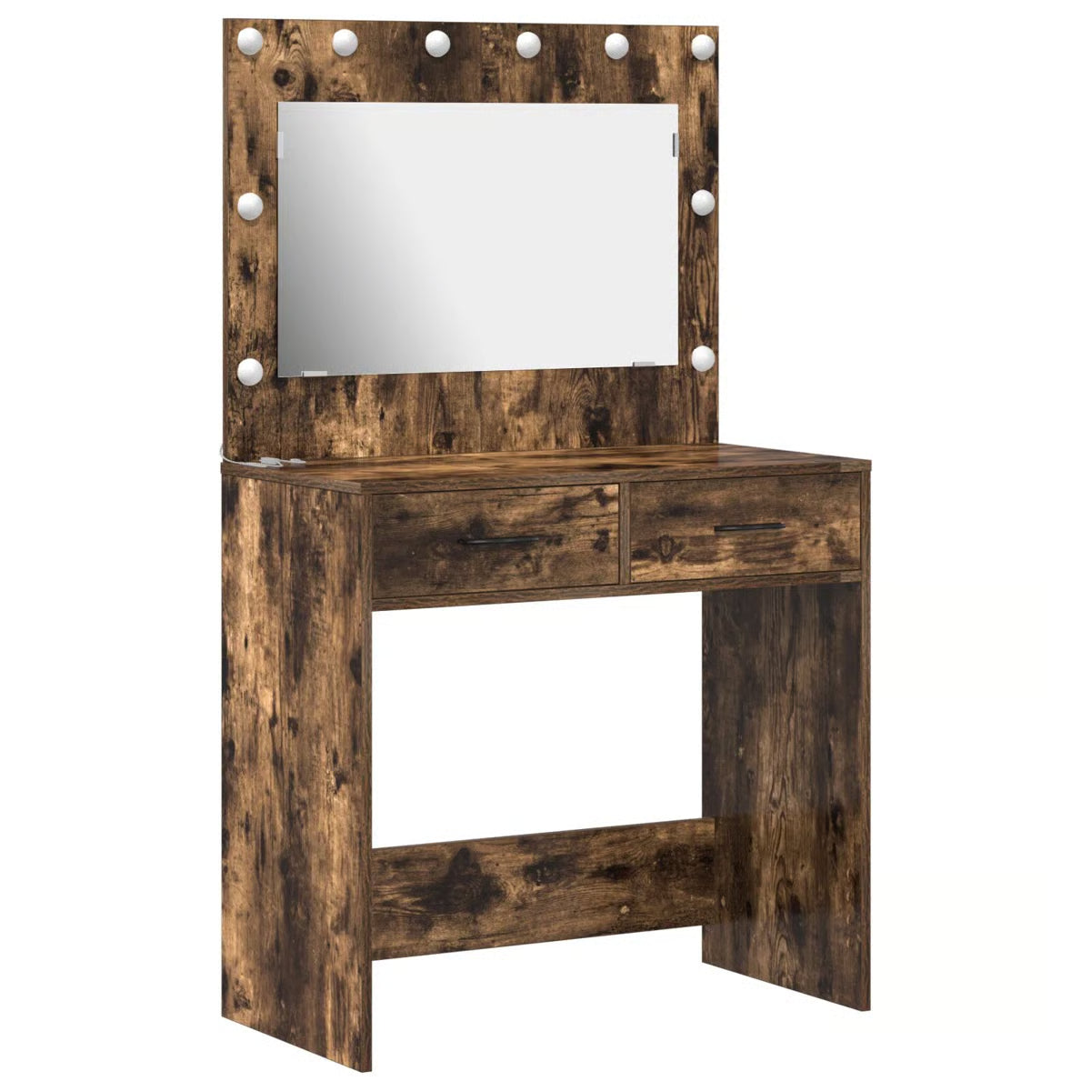 Smoked Oak vidaXL Makeup Vanity with LED Lights – Dressing Table 30.9"x16.1"x53.1