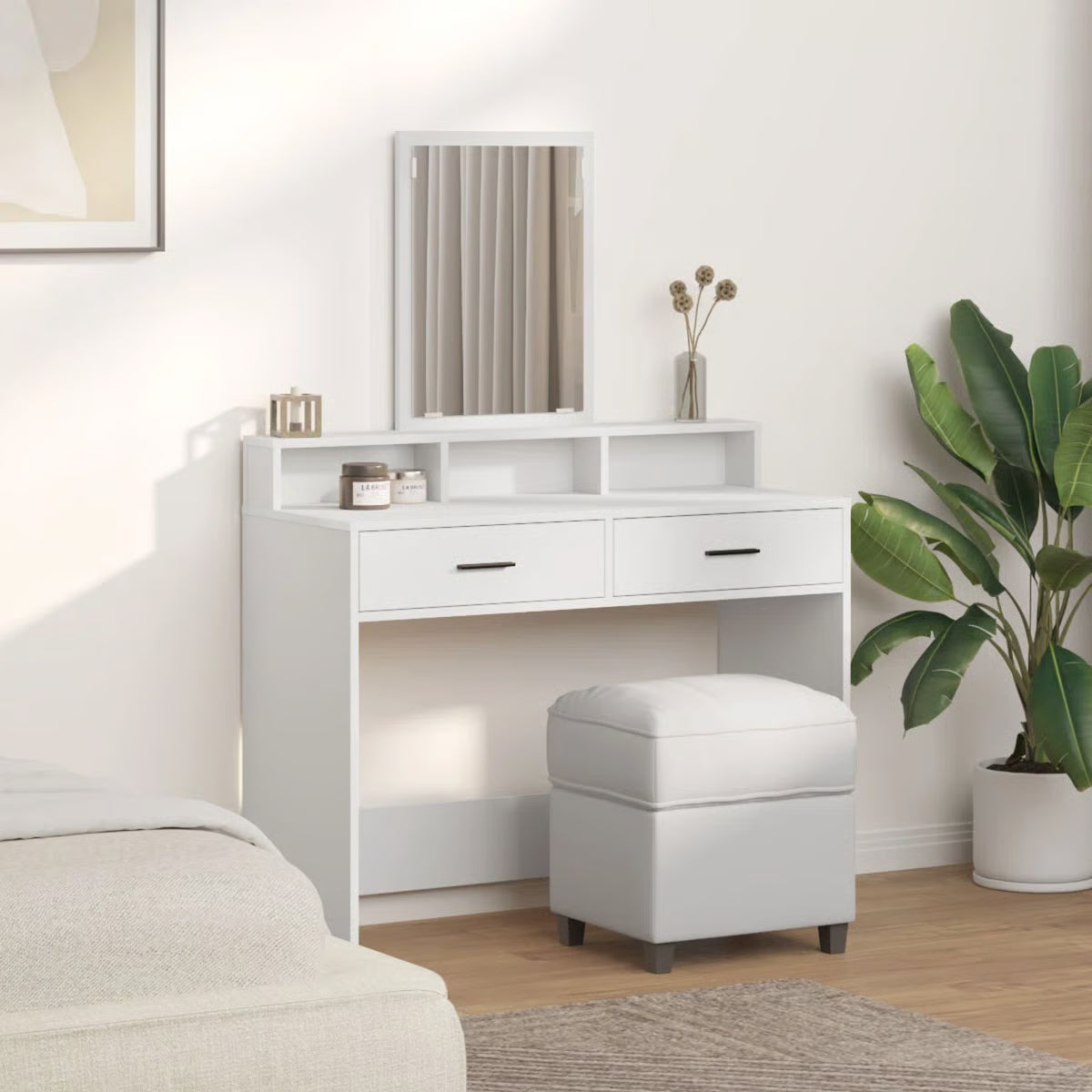 Modern White vidaXL Vanity Desk โ Engineered Wood Dressing Table 39.4"x16.1"x55.1-OUCH CART |Dressing table