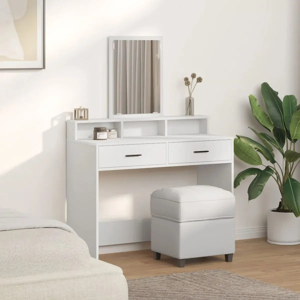 Modern White vidaXL Vanity Desk โ Engineered Wood Dressing Table 39.4"x16.1"x55.1-OUCH CART |Dressing table