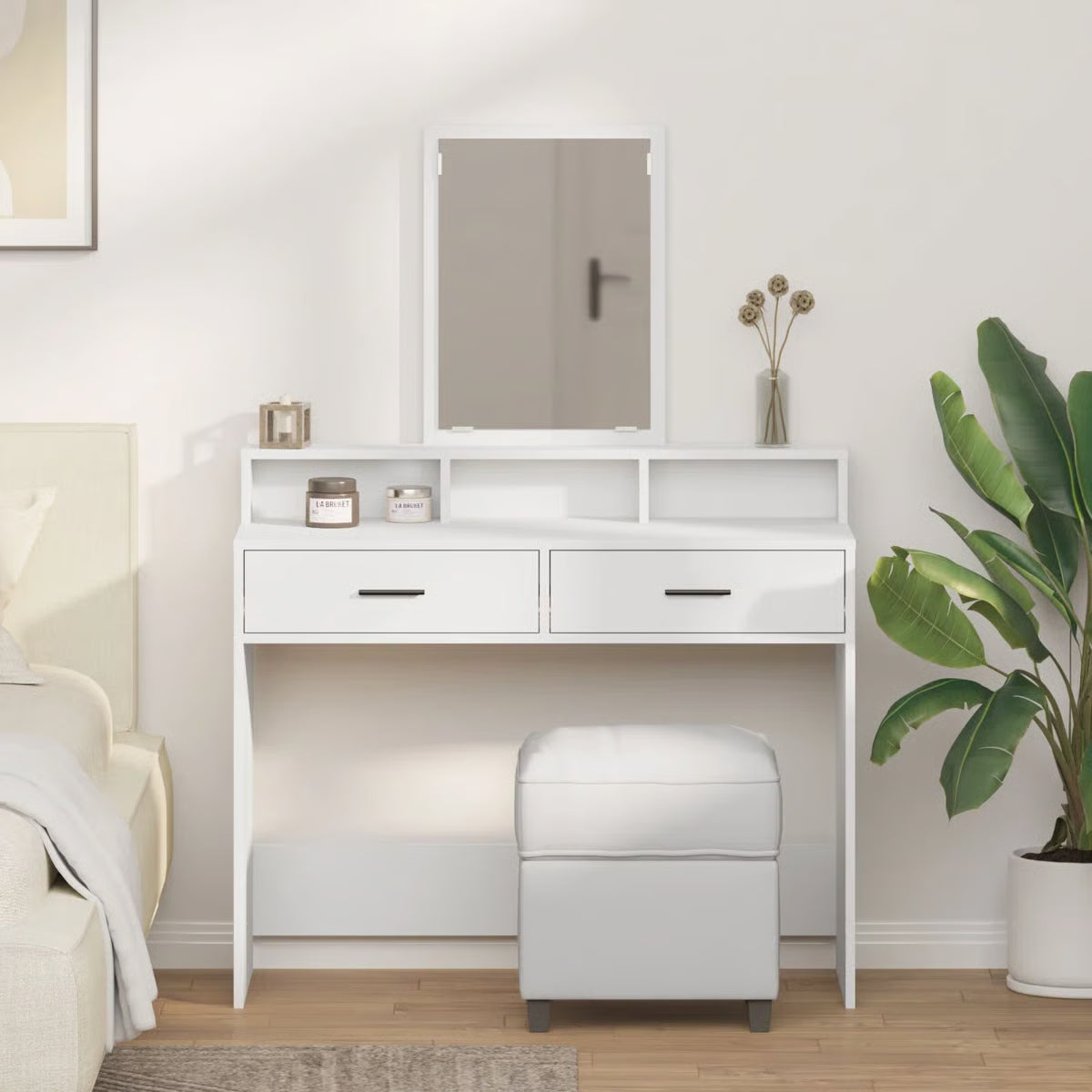 Modern White vidaXL Vanity Desk – Engineered Wood Dressing Table 39.4"x16.1"x55.1-OUCH CART |Dressing table