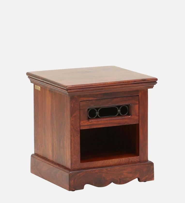 Sheesham Wood Bedside Table In Honey Oak Finish With Drawer - Ouch Cart