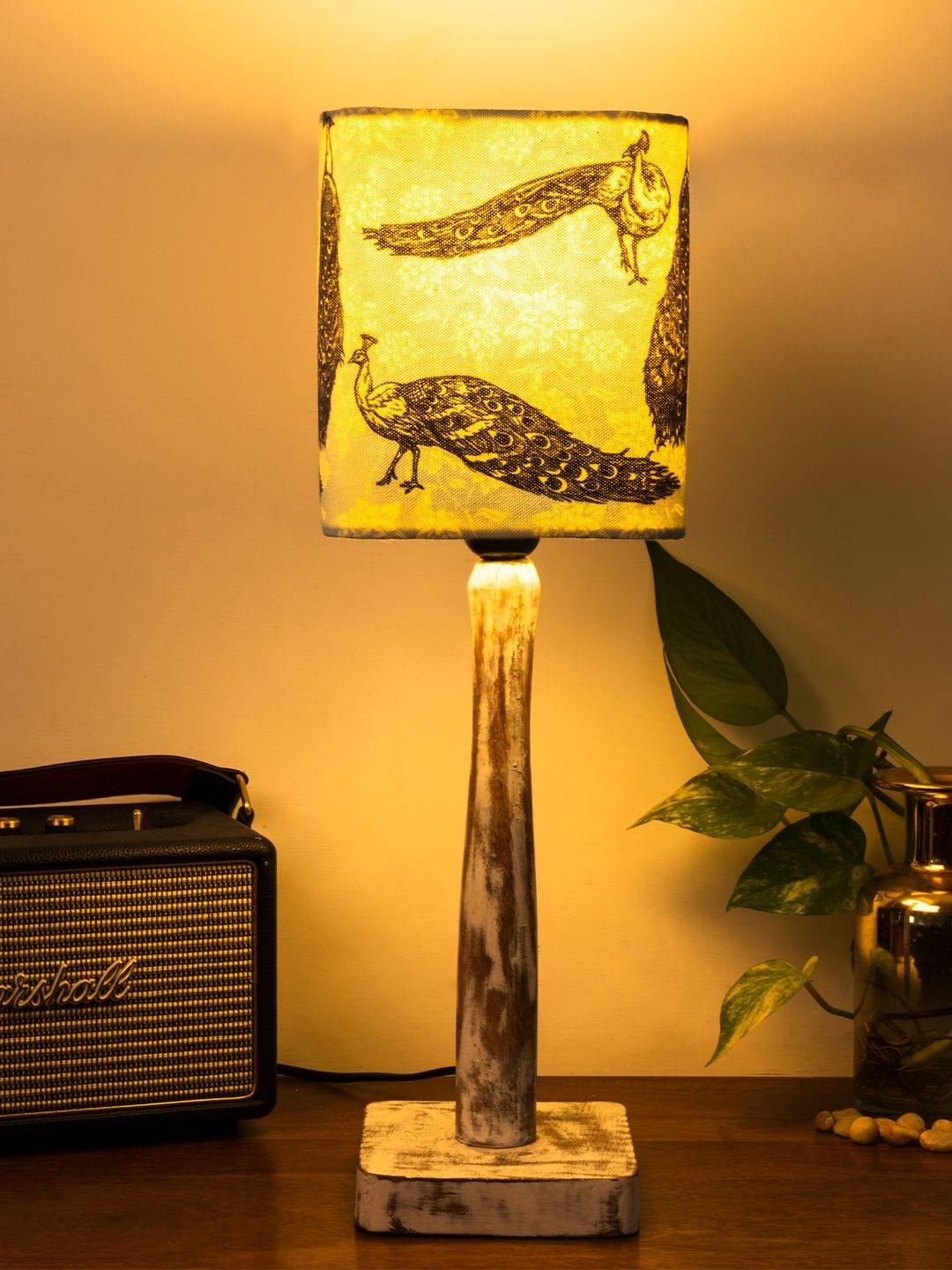 Curve Distress white Lamp with Wandering peacock shade - Ouch Cart
