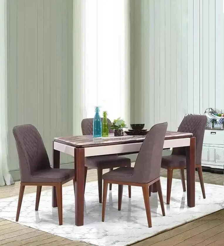 Marble Top 4 Seater Dining Set in Grey & Brown Colour - Ouch Cart