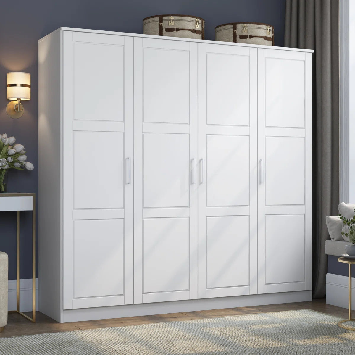Cosmo 100% Solid Wood 4-door Wardrobe Armoire