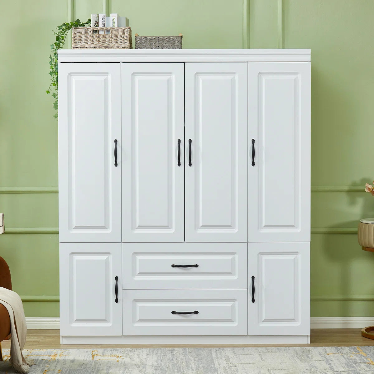 Vianna White Modern Armoire with Soft-Close Doors โ MDF Wardrobe Closet with Shelves & Drawers
