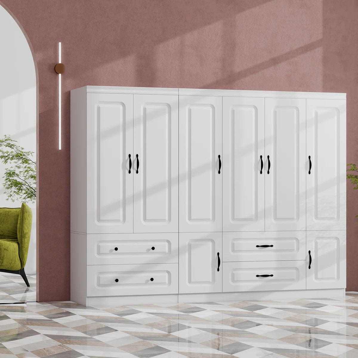 6-Door Wardrobe Armoire With Drawers, Free Standing Armoire Cabinet