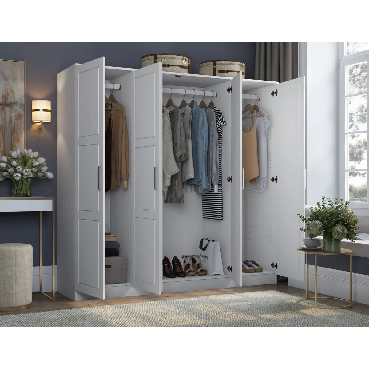 Premium 100% Solid Wood 4-Door Wardrobe Armoire Cosmo