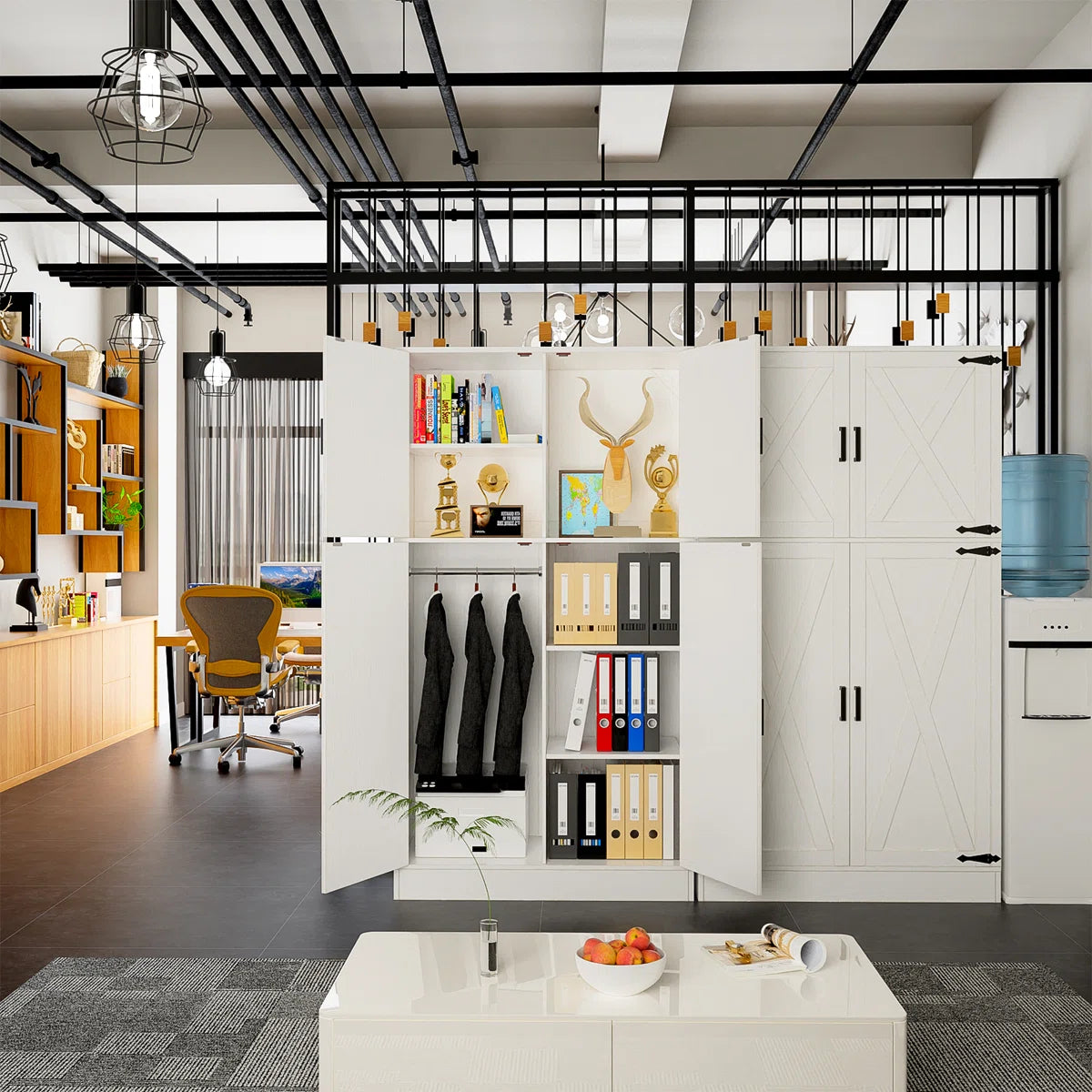 Functional 71'' Farmhouse Armoire Wardrobe Closet with Shelf and Hanging Rod