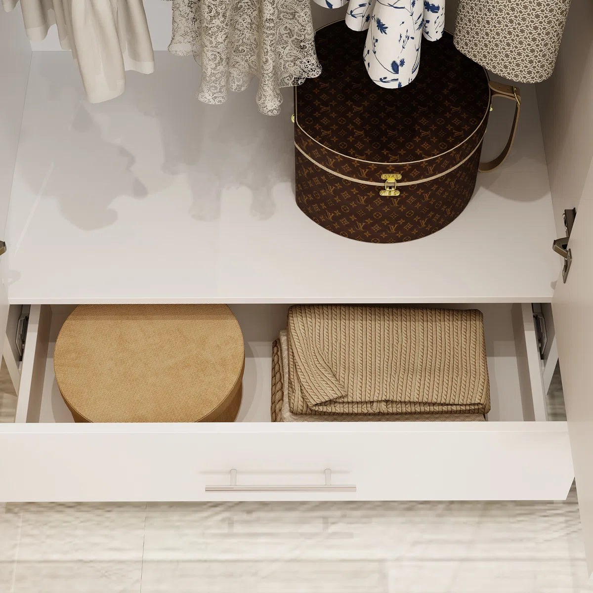 Contemporary 94.5 Wide 6-Door Wardrobe Armoire with 3 Drawers