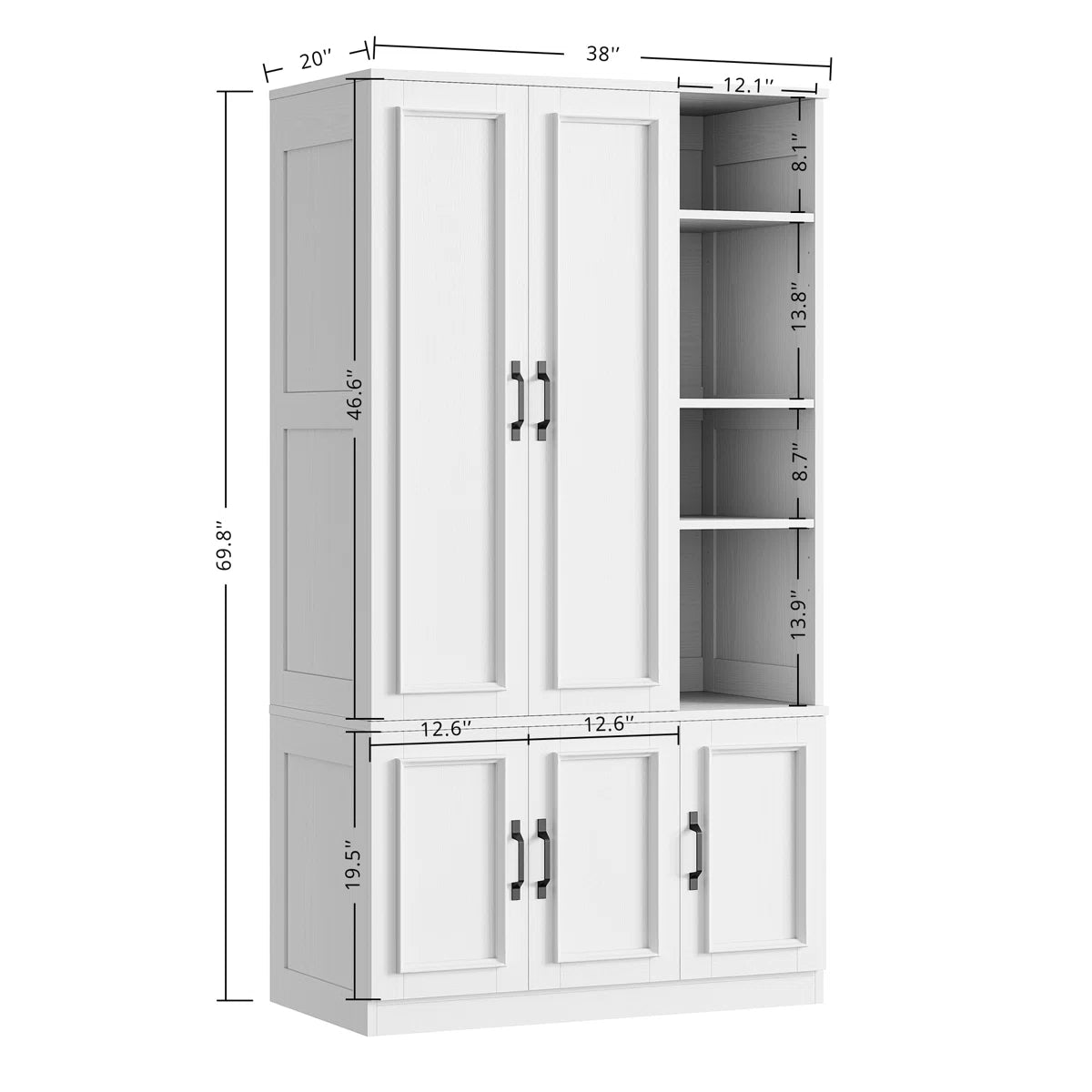 5-Door Bedroom Wardrobe Armoire with Hanging Space and Open Storage Shelves-OUCH CART | Wardrobe