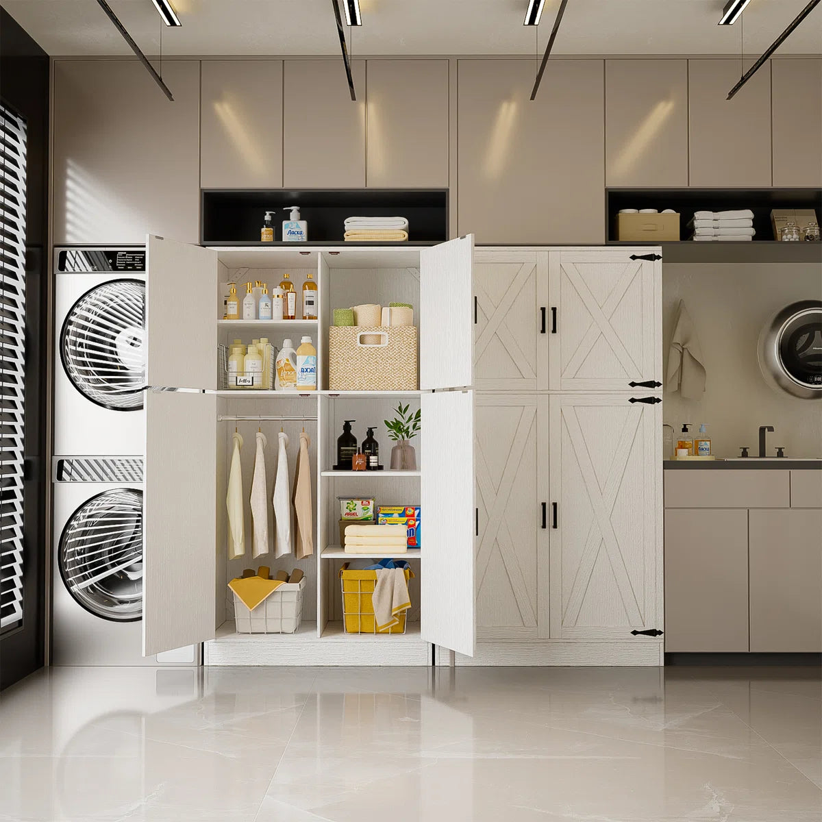 Functional 71'' Farmhouse Armoire Wardrobe Closet with Shelf and Hanging Rod-OUCH CART | Wardrobe