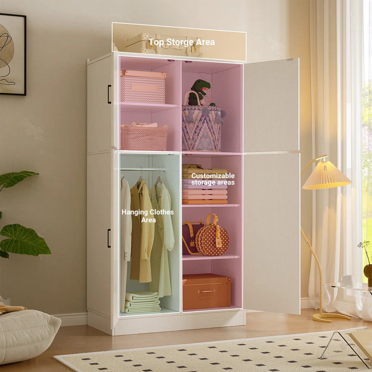 Functional 71'' Farmhouse Armoire Wardrobe Closet with Shelf and Hanging Rod