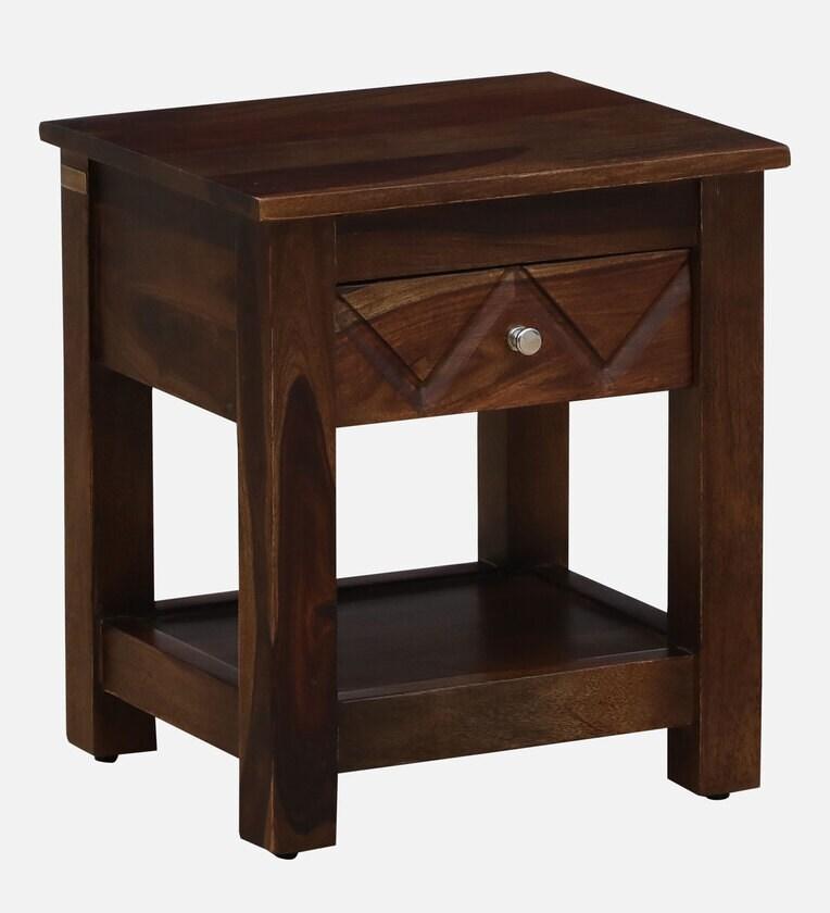 Sheesham Wood Bedside Table in Scratch Resistant Provincial Teak Finish With Drawer - Ouch Cart