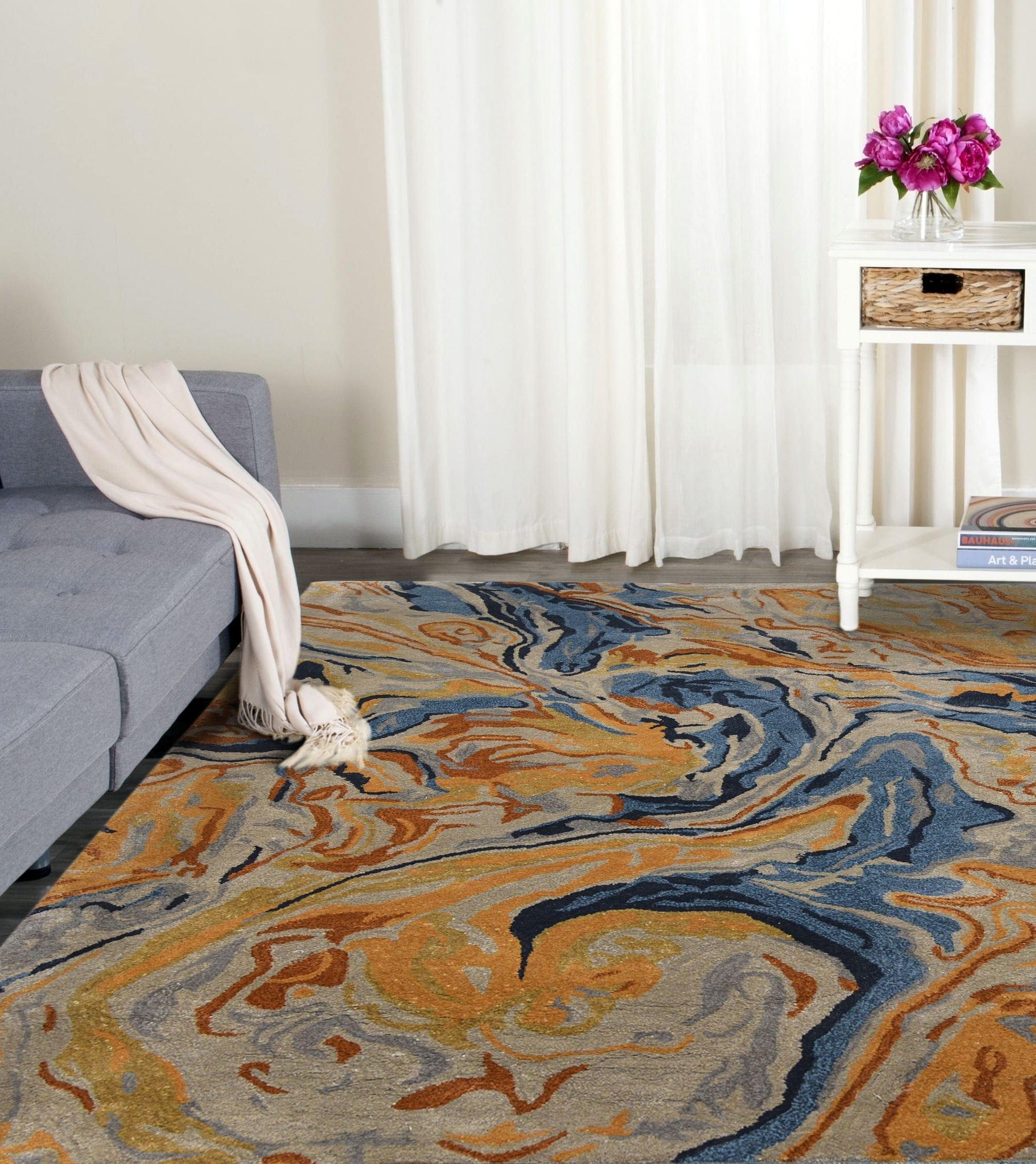 Orange Wool & Viscose Dream Scape 4x6 Feet Hand-Tufted Carpet - Rug - Ouch Cart