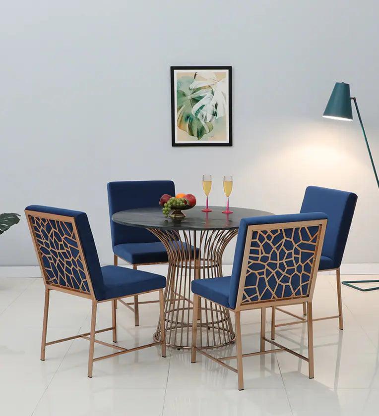 Metallic 4 Seater Dining Set In Rose Gold Base With Black Marble Top - Ouch Cart