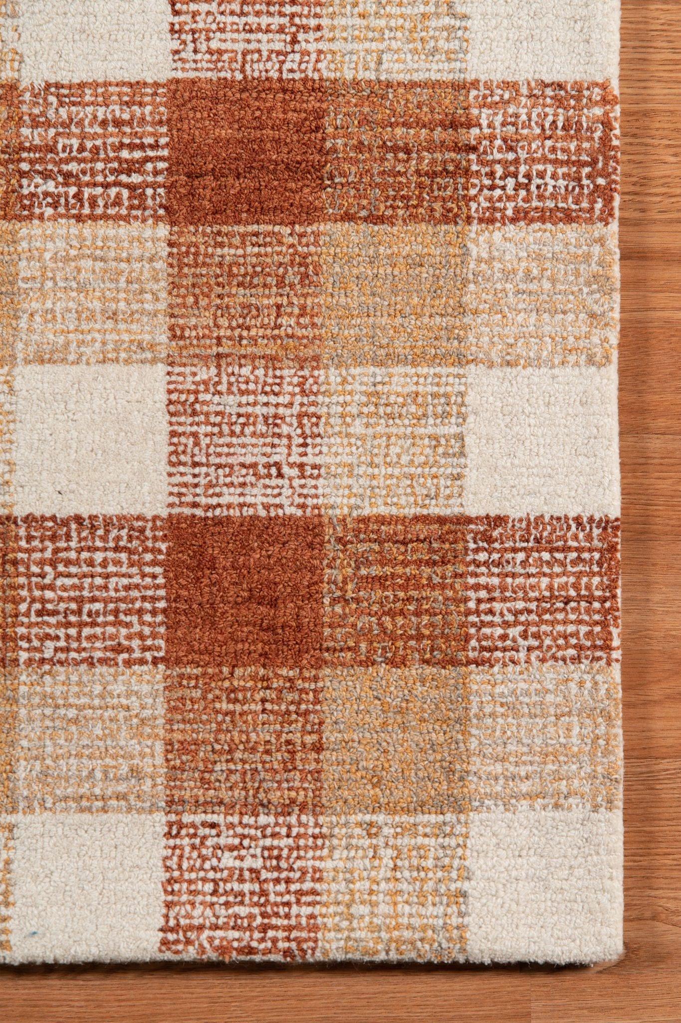 Orange Wool Tartan 8X10 Feet Hand-Tufted Carpet - Rug - Ouch Cart