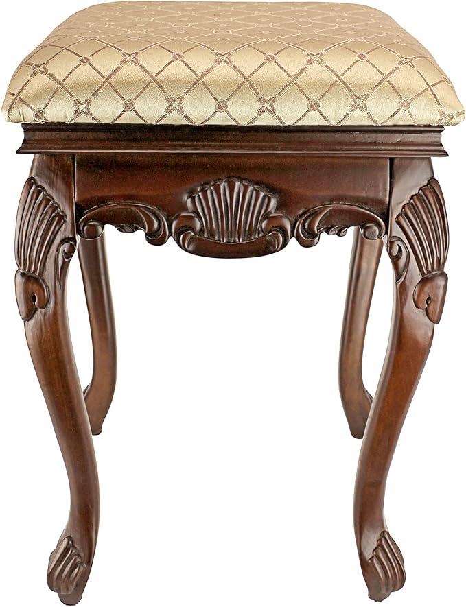 Toscano Madame Bouvier Makeup Chair Vanity Stool Bedroom Bench, Walnut - Ouch Cart
