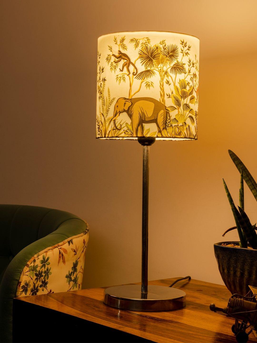 Metal Chrome Finish Lamp with Multicolor Jungle Shade - Ouch Cart