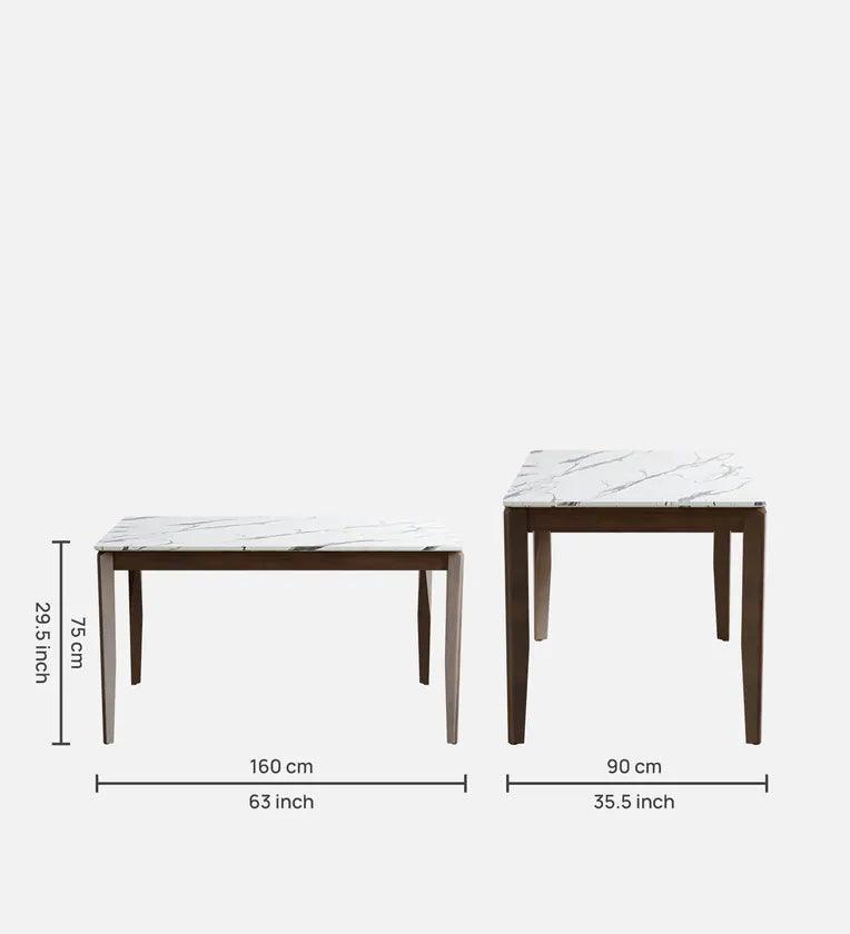 Solid Wood 6 Seater Dining Set In Marble Finish - Ouch Cart