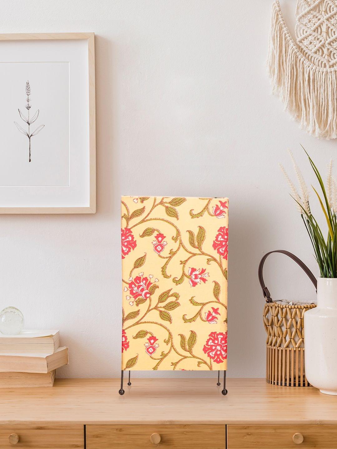 Square Four Leg Yellow Floral Table Lamp - Ouch Cart