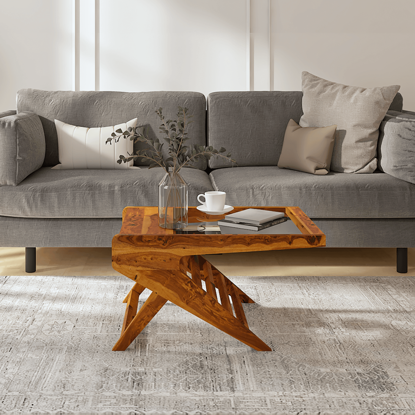 Alexia Sheesham Wood And Glass Coffee Table In Light Honey