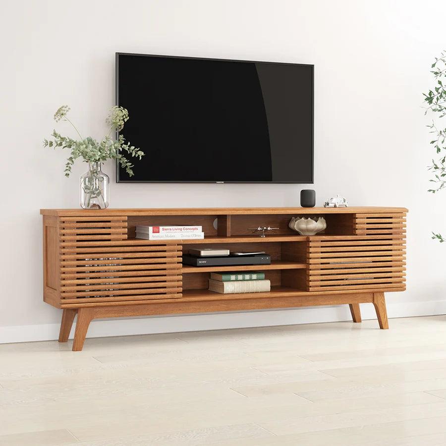 AARON MID-CENTURY MODERN SOLID TEAK WOOD TV MEDIA CABINET - Ouch Cart