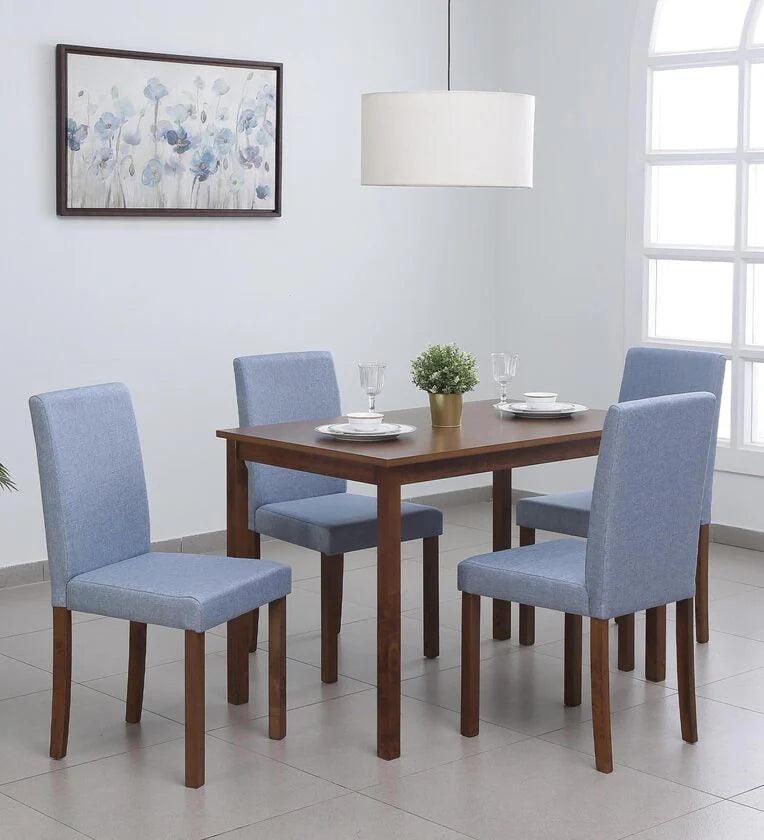 Solid Wood 4 Seater Dining Set in Cocoa & Tempo Teal Finish - Ouch Cart