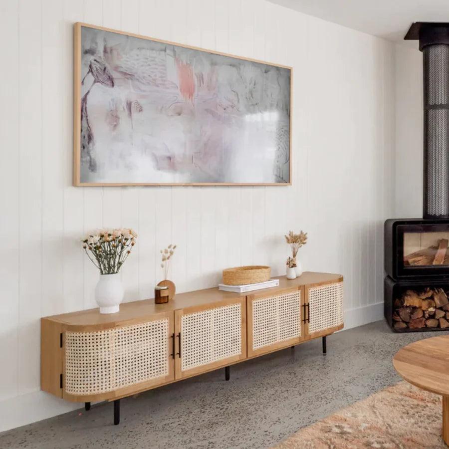 TEAK WOOD & RATTAN TV UNIT NATURAL - Ouch Cart