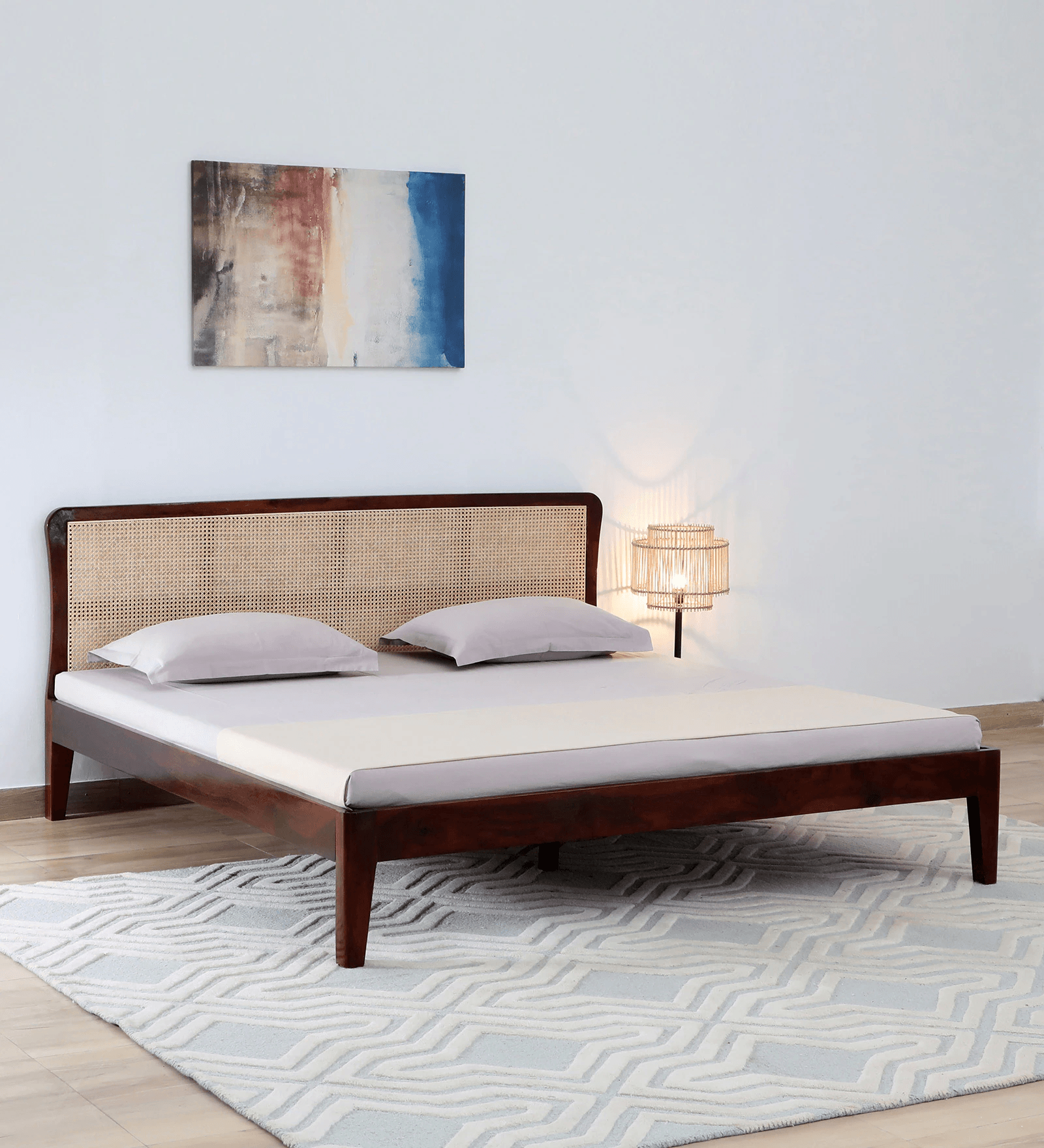 Zen Cane & Sheesham Wood Bed In Maharani Finish - Ouch Cart