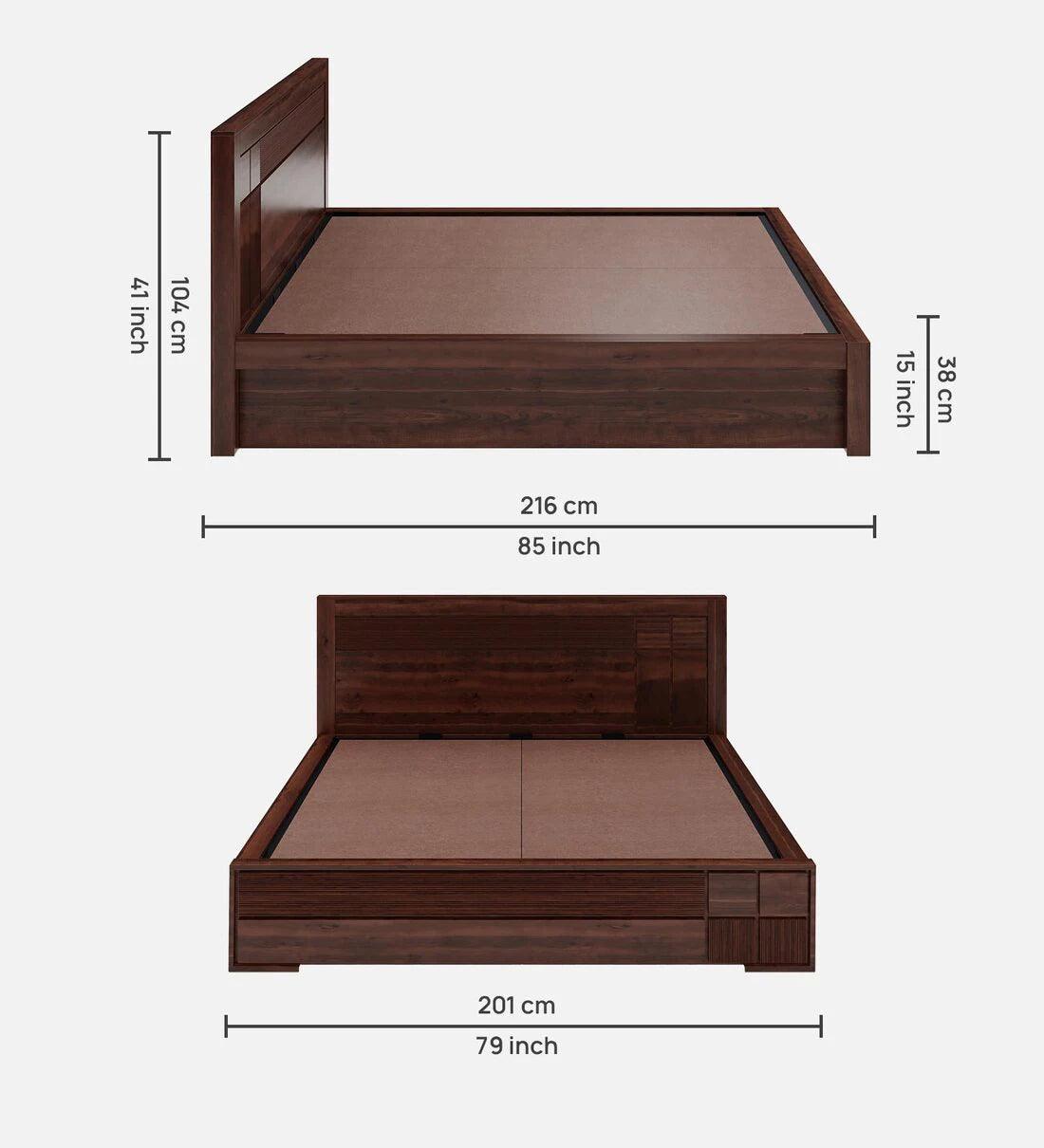 Sheesham Wood King Size Bed in Brown Colour With Hydraulic Storage - Ouch Cart