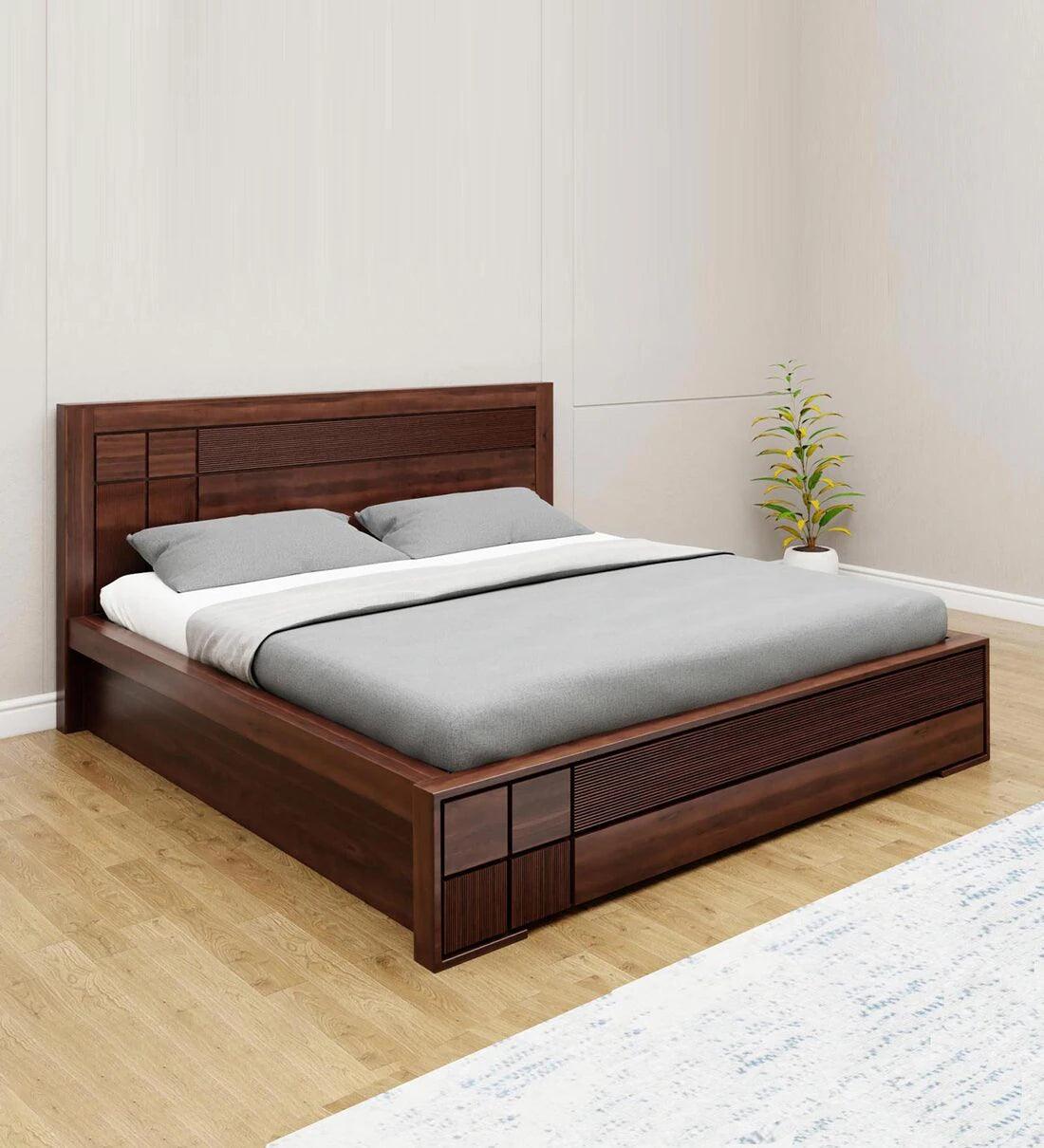 Sheesham Wood King Size Bed in Brown Colour With Hydraulic Storage - Ouch Cart