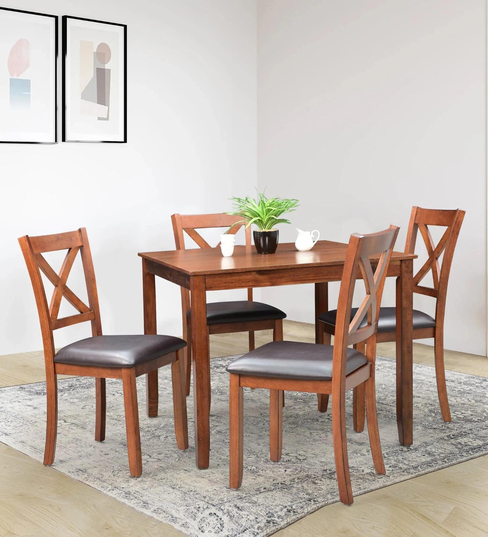 Solid Wood 4 Seater Dining Set In Brown Colour - Ouch Cart