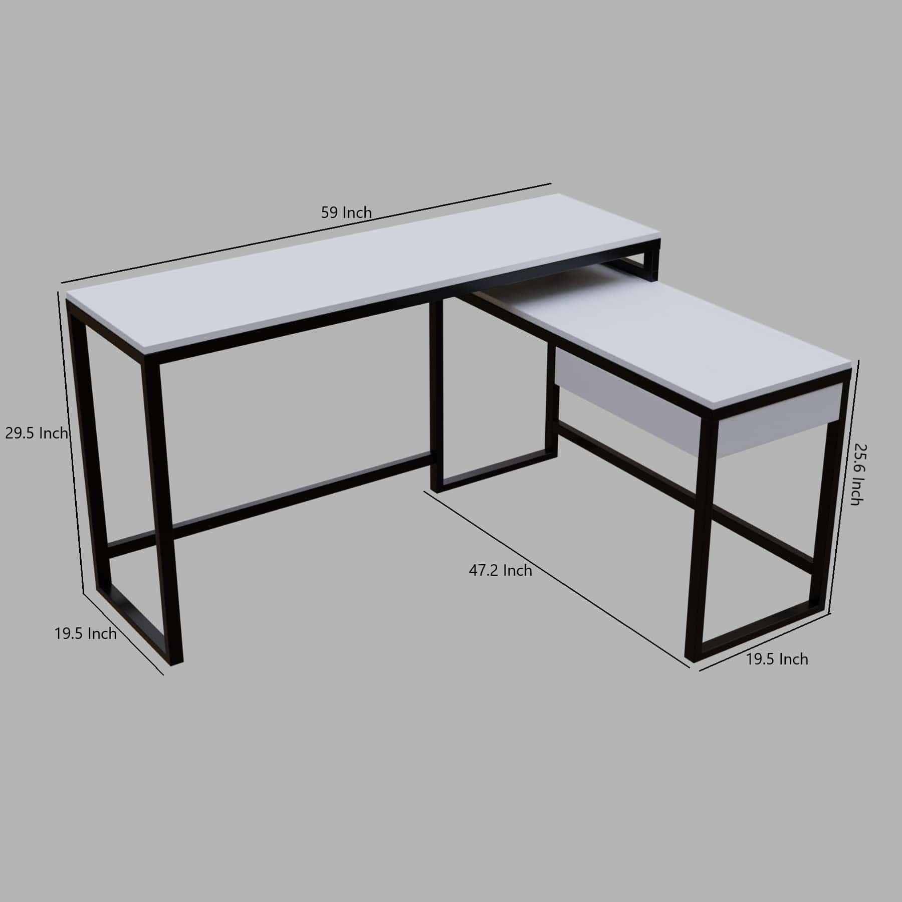 Enkele L Shaped Study Table with Storage Design in White Color - Ouch Cart